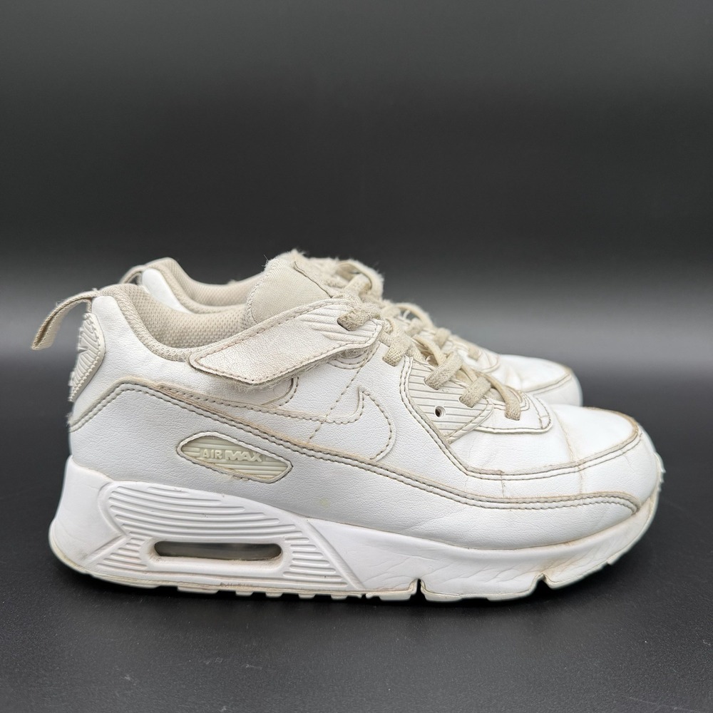 Nike Air Max 90 Kids All White HF6357-102 Size 3y Slip On Hook and Loop